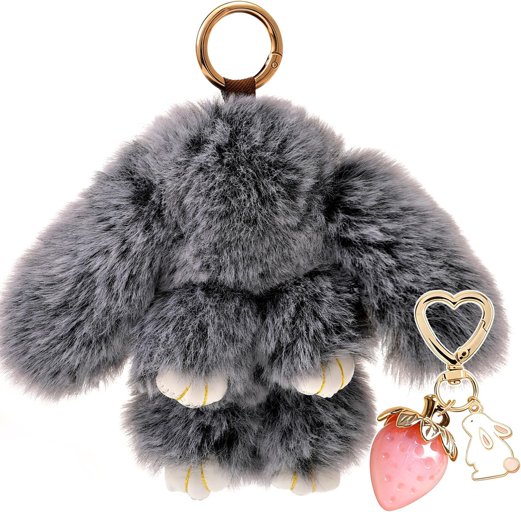 Plush Keychain Bunny Cute Rabbit Fur Keychains Stuffed Key Chain Strawberry Bag Handbag Charms 2PCS