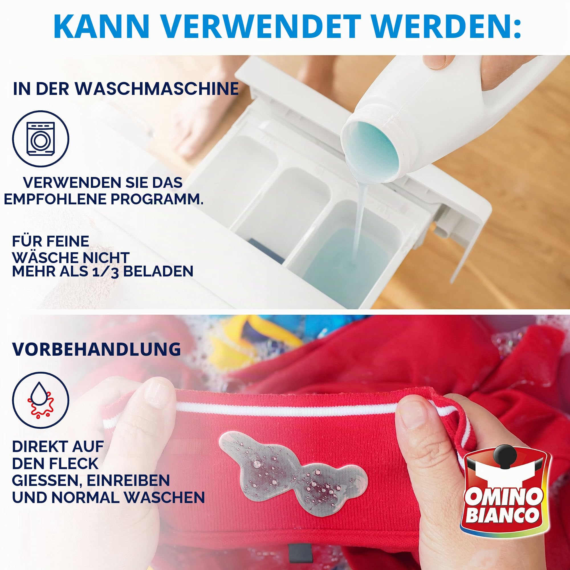 Omino Bianco - Flüssigwaschmittel, 156 Waschgänge, respektiert Farben und Stoffe, frischer Duft mit weißer Moschus-Essenz, 2600 ml x 3 Packungen