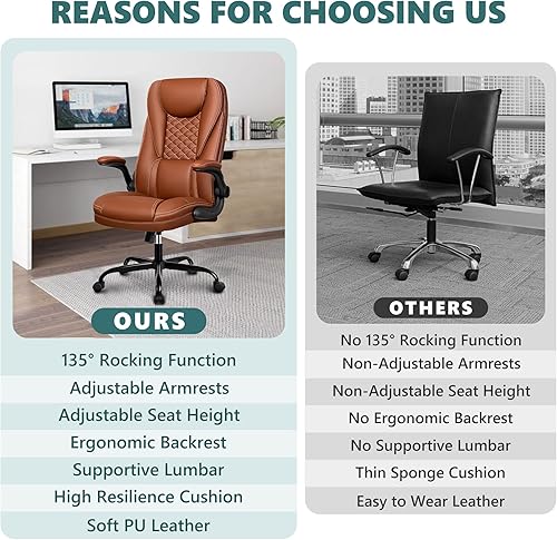 Miniatura 9 de Silla de oficina, silla de oficina grande y alta, silla de oficina ejecutiva, silla ergonómica de cuero con soporte lumbar, sillas de escritorio