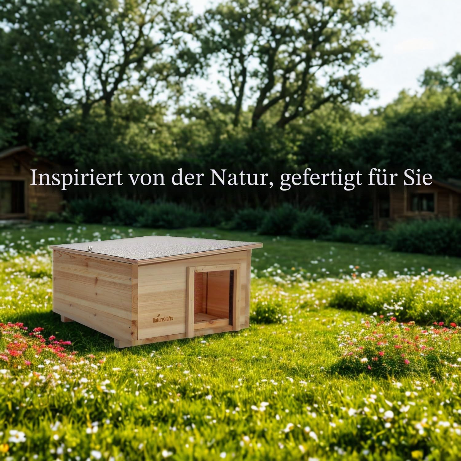 NatureCrafts Premium Igelhaus - Wasserdichtes Igelhaus mit Boden & 1,5cm dicken Wänden & doppelter Belüftung - Verstellbares Labyrinth mit begehbarem Tunnel Holz Winterhaus Garten - 45x34x20cm