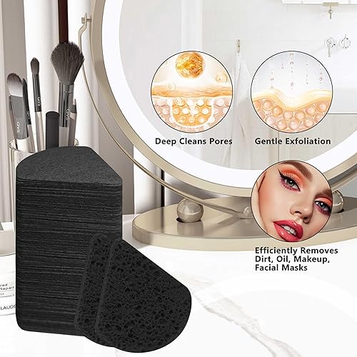 Miniatura 8 de 50 esponjas faciales naturales comprimidas para limpieza facial, esponja cosmética reutilizable triangular, utilizada para exfoliar y eliminar el