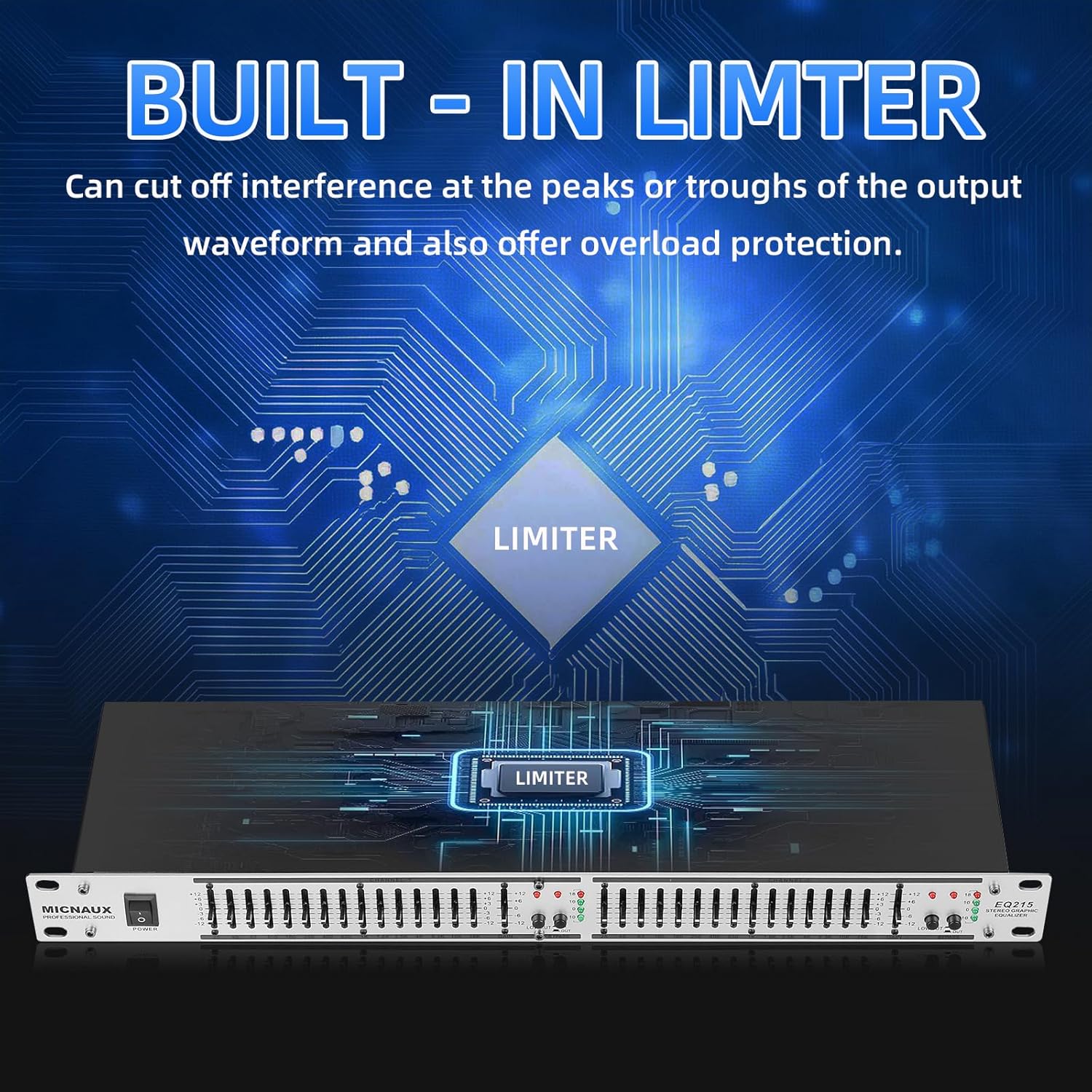Stereo Equalizer for Home Audio System, Dual Channel 15-Band Silver Graphic Equalizer Professional Rack Mount DJ EQ, Noise Reduction - EQ215S