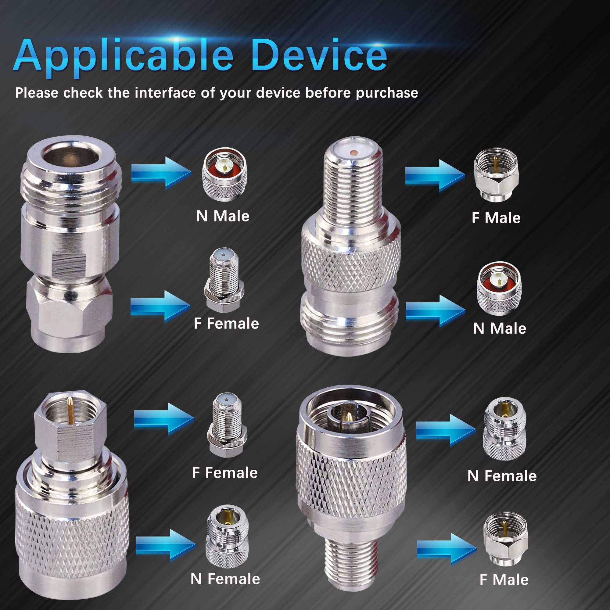 TUOLNK 4 Typ Set N-zu-F-Koax-Adapter-Kit F-Typ Buchse zu N-Typ Stecker Antenne RF-Koaxial-Koax-Adapter für Antennenverlängerungskabel N-Typ-F-Typ HF-Koax-Adapter-Kit
