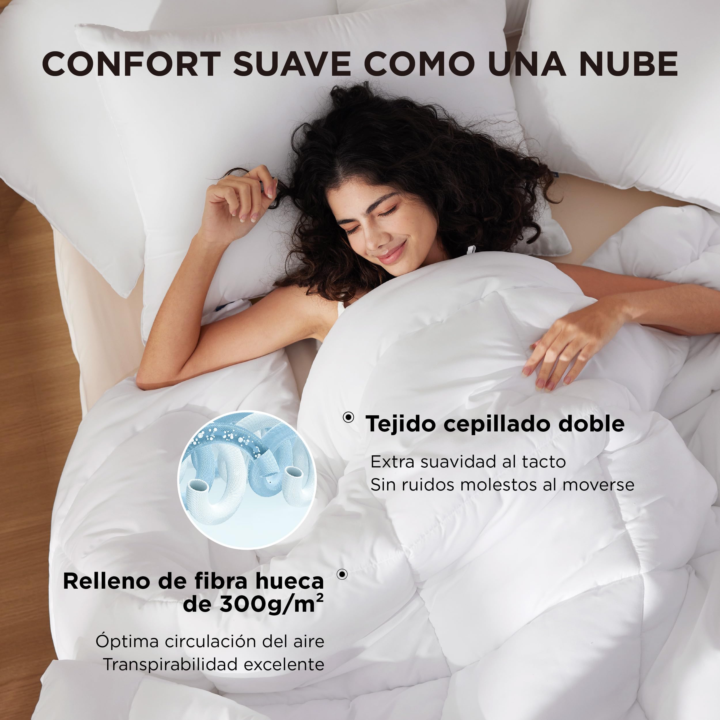 Bedsure Edredon Cama 135/150 Acolchado - Edredón 240x220 cm Relleno Nórdico 300 gr/m², Microfibra Hipoalergénico con Certificado Oeko-Tex, Cálido para 4 Estaciones, Lavable A Máquina Blanco