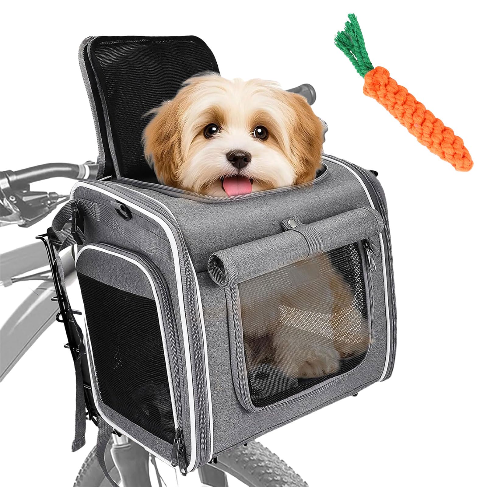 Panier de vélo Avant pour Chien, 4 en 1 Panier de vélo pour Petite 4 Portes Ouvertes, 4 fenêtres en Maille, avec Coussin,Imperméable, Idéal Panier Velo pour Petits Chiens, Chats jusqu'à 8KG
