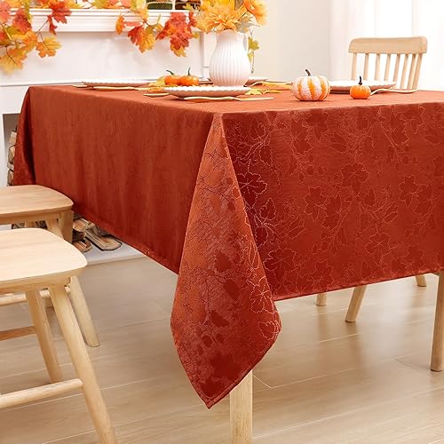 Miniatura 9 de misaya Mantel rectangular de jacquard de otoño, mantel de damasco de hoja de arce, mantel de tela impermeable para cosecha y decoraciones de Acción