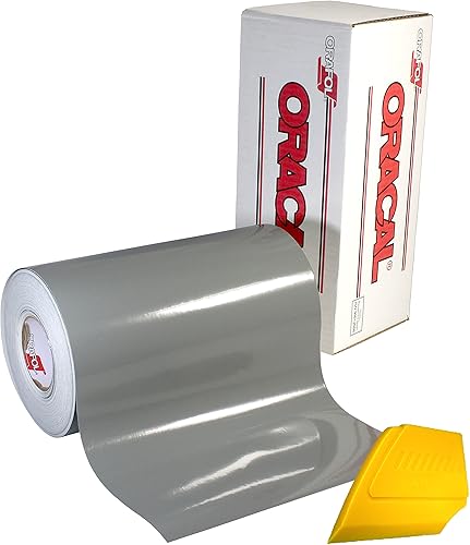 ORACAL 651 Calcomanías de vinilo multicolor a base de disolventes con adhesivo y espátula multiusos amarilla (12 pulgadas x 5 pies, gris)
