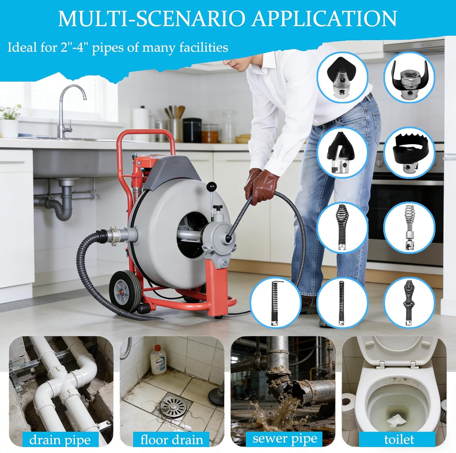 10Pcs Drain Snake Drill Attachment， Drain Auger Cutter Kit, Fit K-400 C-4 C-6 C-7 C-8 C-9 Cleaning Machines, 5/8 Inch Cable Heads for 5/16" 3/8" Drain Clog Remover