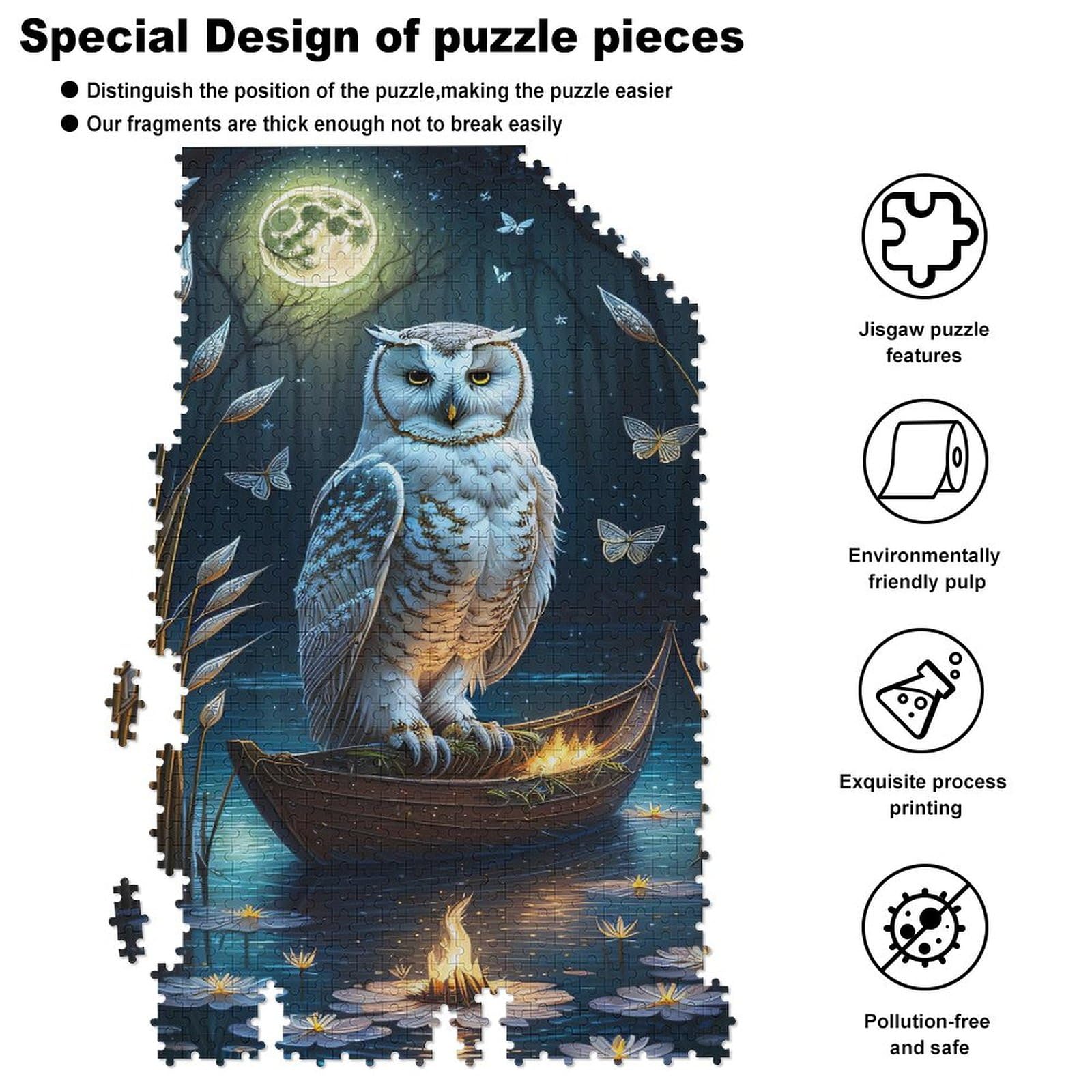 Eulen-Puzzle 1000 Teile Für Erwachsene – Papierschnitt-Kunst, Weißer Vogel Im Wald, Schwer & Fordernd
