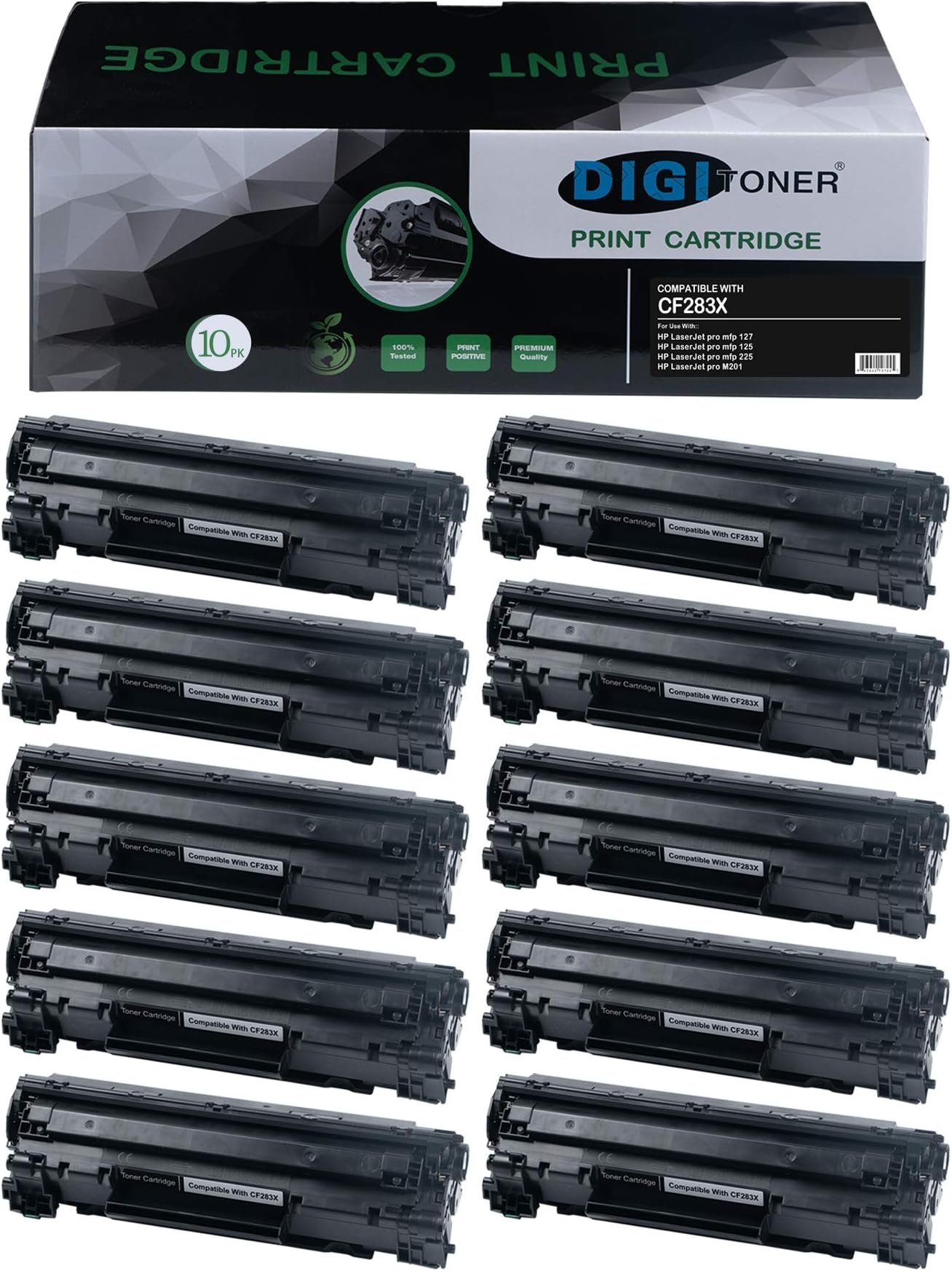 Compatible High Yield Toner Cartridge for HP CF283X Canon CRG137 - HP 283X Canon 137 High Yield Toner Cartridge Replacement for HP Laser Printer - Black [10 Pack]