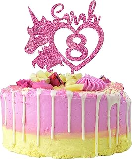 Glitter Unicorn Cake Topper - PERSONALISED Girls Cake Topper Unicorn - ANY Name Acrylic Unicorn Cake Decoration - Unicorn Party Decorations - 4th, 5th, 6th, 7th, 8th Birthday Unicorn Cake Topper