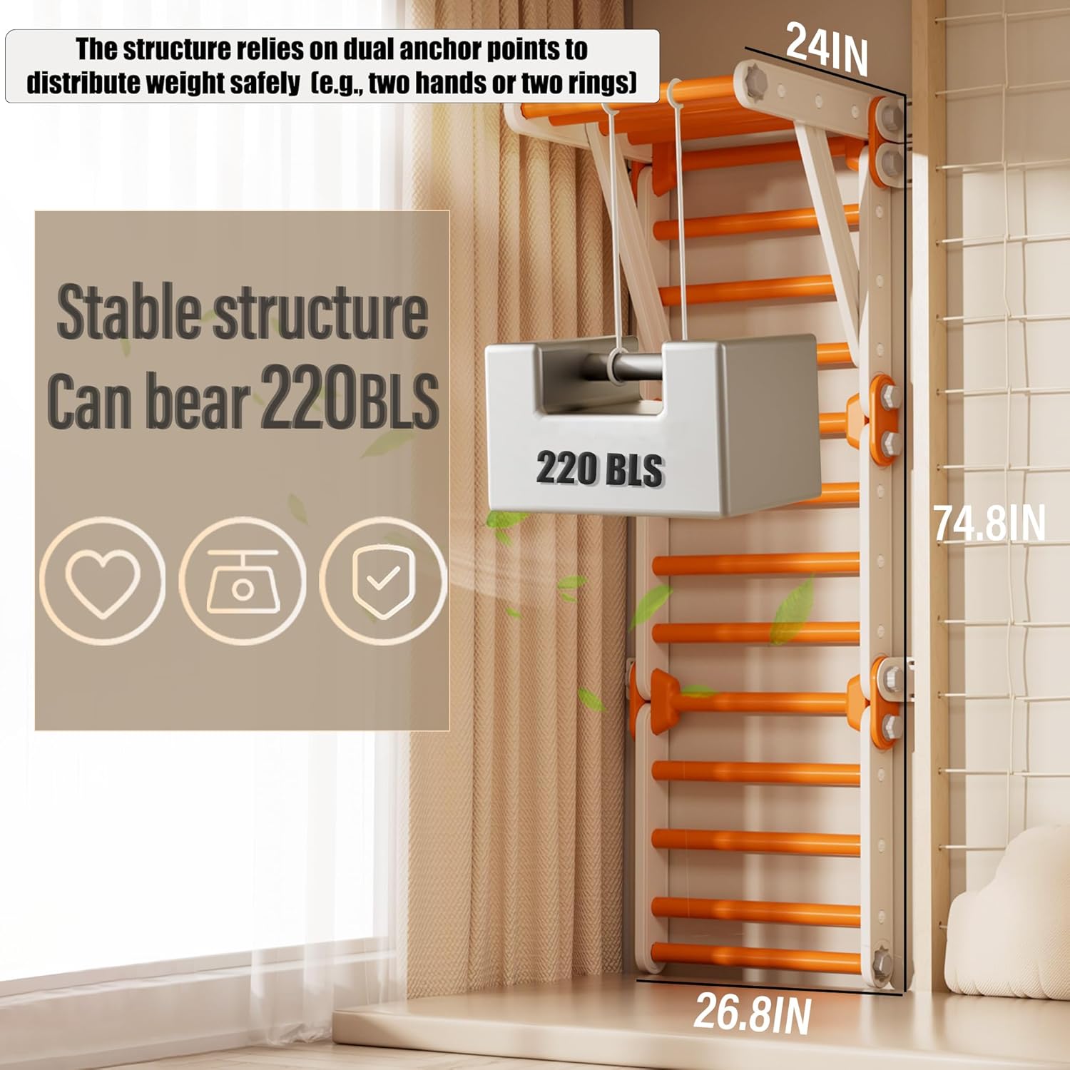 Indoor Jungle Gym,Kids Pikler Triangle Set,Multifunction Toddler Climbing Toys Foldable Montessori Play Gym with Slide(Orange)