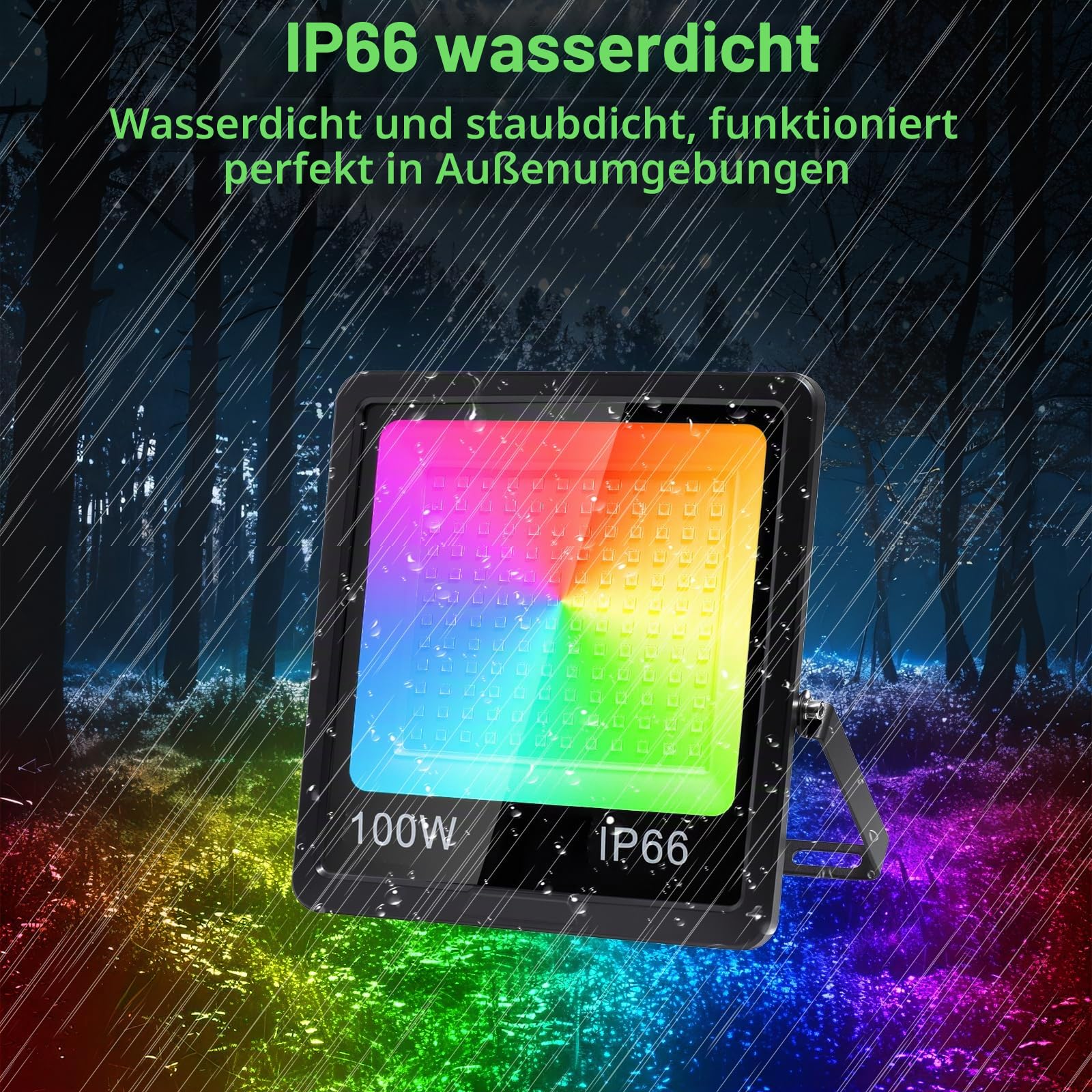 2 Stück RGB LED Strahler 100W, RGB Strahler mit 360° Fernbedienung | Rgb Strahler Outdoor mit Bluetooth APP IP66 Wasserdicht Rgb Flutlicht Smart Partylicht für Bühne Feiern Garten Halloween