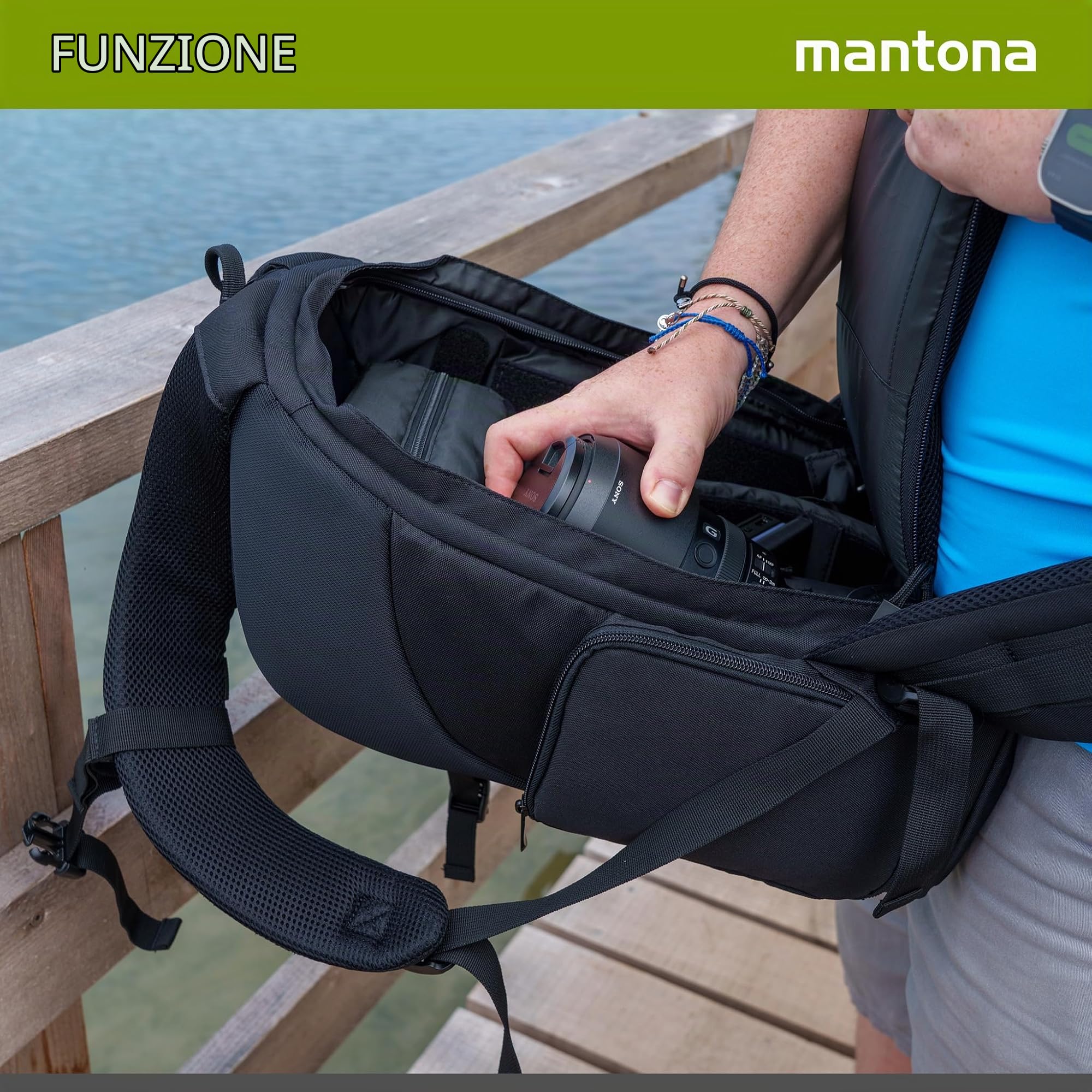 Mantona Trekking Fotorucksack – DSLR Kamerarucksack Kameratasche mit Regenschutz, 17947, Schwarz