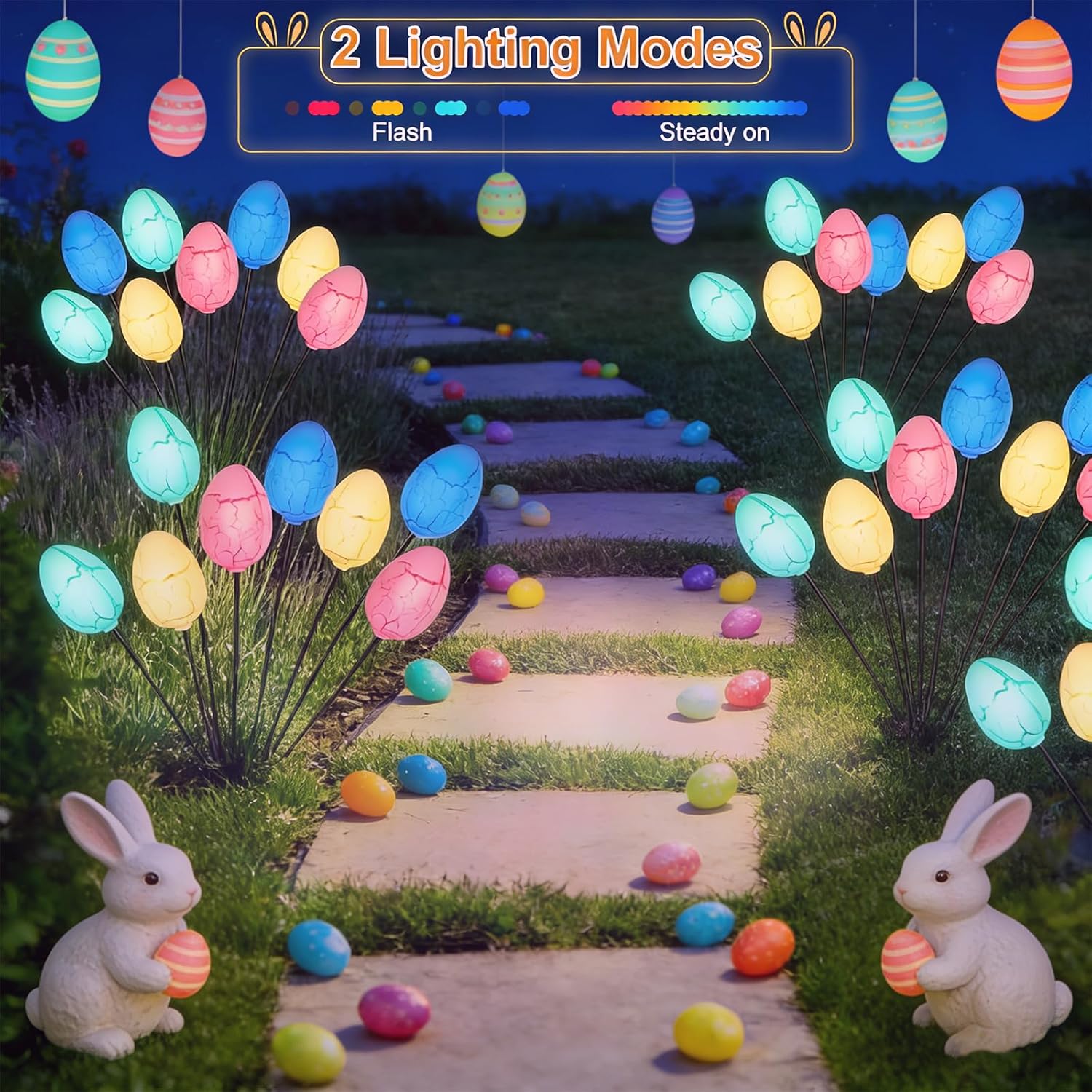 4 Pack Solar Easter Egg Lights, Colorful Garden Swaying Firefly Light Outdoor Easter Lights Waterproof Solar Stake Light for Pathway Landscape Lawn Yard Porch Patio Spring Easter Decoration