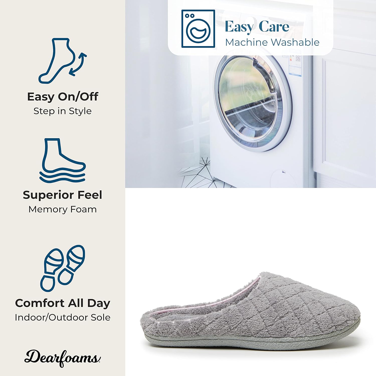  | Dearfoams Women's Leslie Washable Memory Foam Terry Clog with Wide Widths Slipper | Slippers