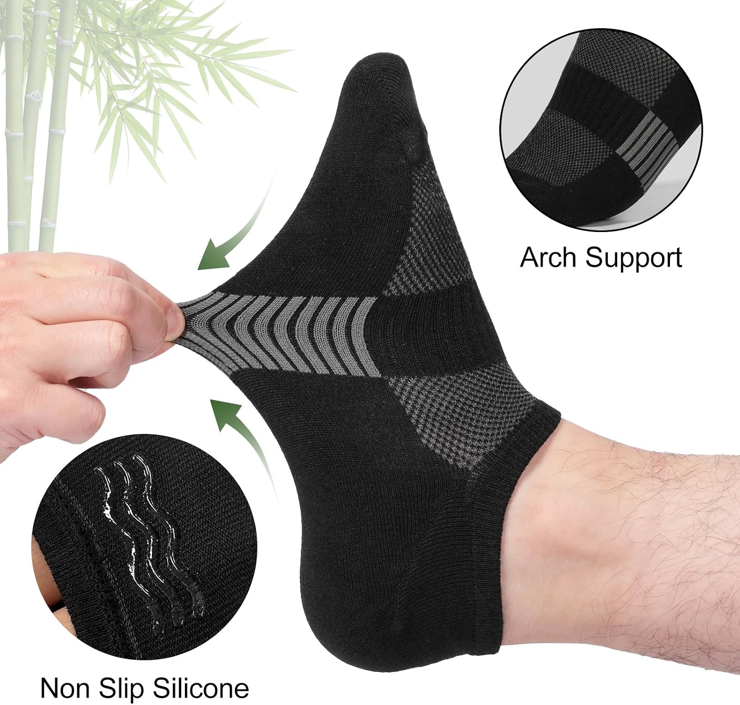 No Show Socks Men, Rayon from Bamboo Low Cut Thin Ankle Short Footies Non Slip Seamless Socks for Sneakers 6 Pairs