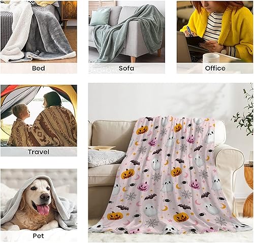 Miniatura 7 de Manta de regalo de Halloween, bonita manta de calabaza fantasma, manta de decoración de Halloween para sofá, cama, salas de estar, manta de fantasma