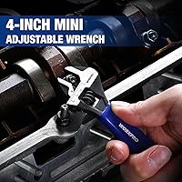 Vista 2 de WORKPRO Llave ajustable mini de 4 pulgadas, llave de mandíbula ancha de acero Cr-V con óxido negro para tuercas pequeñas, escalas métricas y SAE