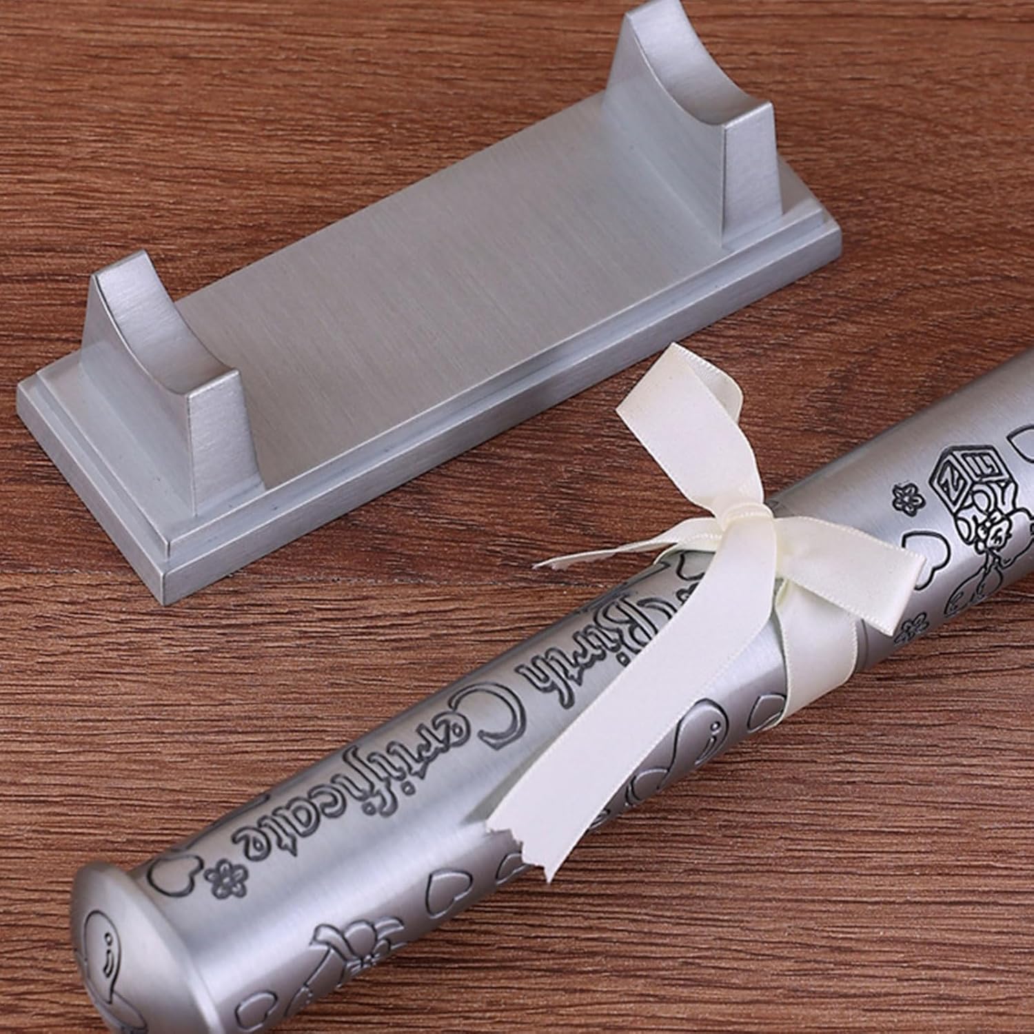 Birth Certificate Holder Silver Plated Zinc Alloy Certificate Holder Birth Certificates Holder Certificate Storage Tube Zinc Alloy