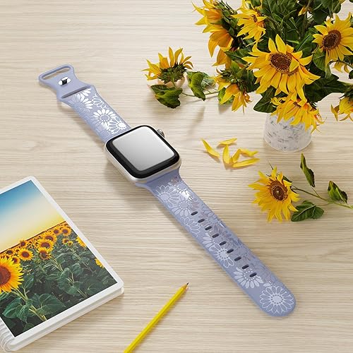 Miniatura 5 de Correa de silicona grabada de girasol compatible con Apple Watch Band de 1.496 in 1.575 in 1.614 in 1.654 in 1.732 in 1.772 in 1.929 in correa de