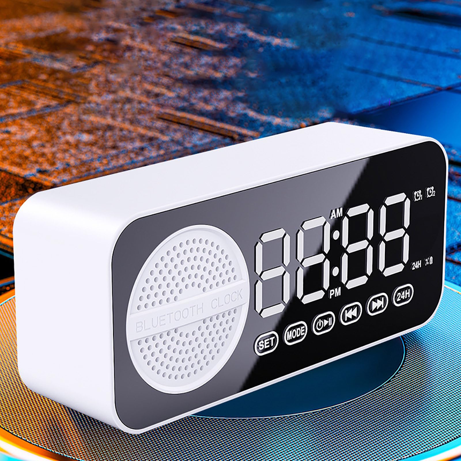 Budzik z głośnikiem Bluetooth, podwójnym budzikiem, HiFi Shock Bass, wyświetlaczem LED, baterią o długiej żywotności, wielofunkcyjnym budzikiem z elektronicznym wyświetlaczem LED/1637