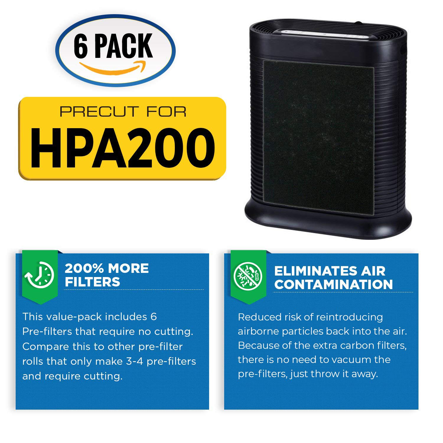 VEVA Air Purifier Filter Replacements 6 Pack Precut & Compatible w