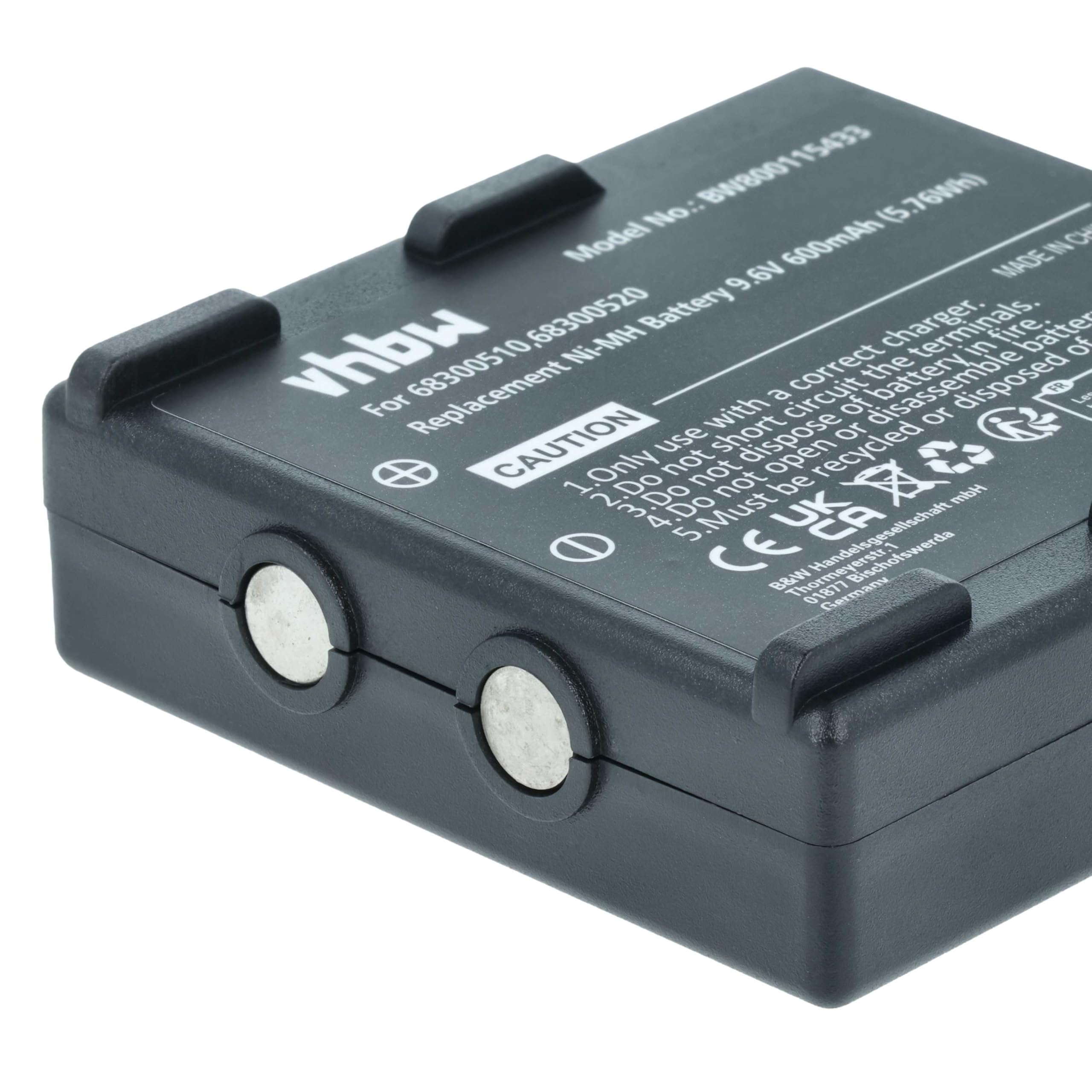 vhbw 2 x akumulator zamienny do Hetronic 68300530, HT-02, KH68300520.A, HE520 do przemysłowego pilota zdalnego sterowania (600 mAh, 9,6 V, NiMH) - czarny