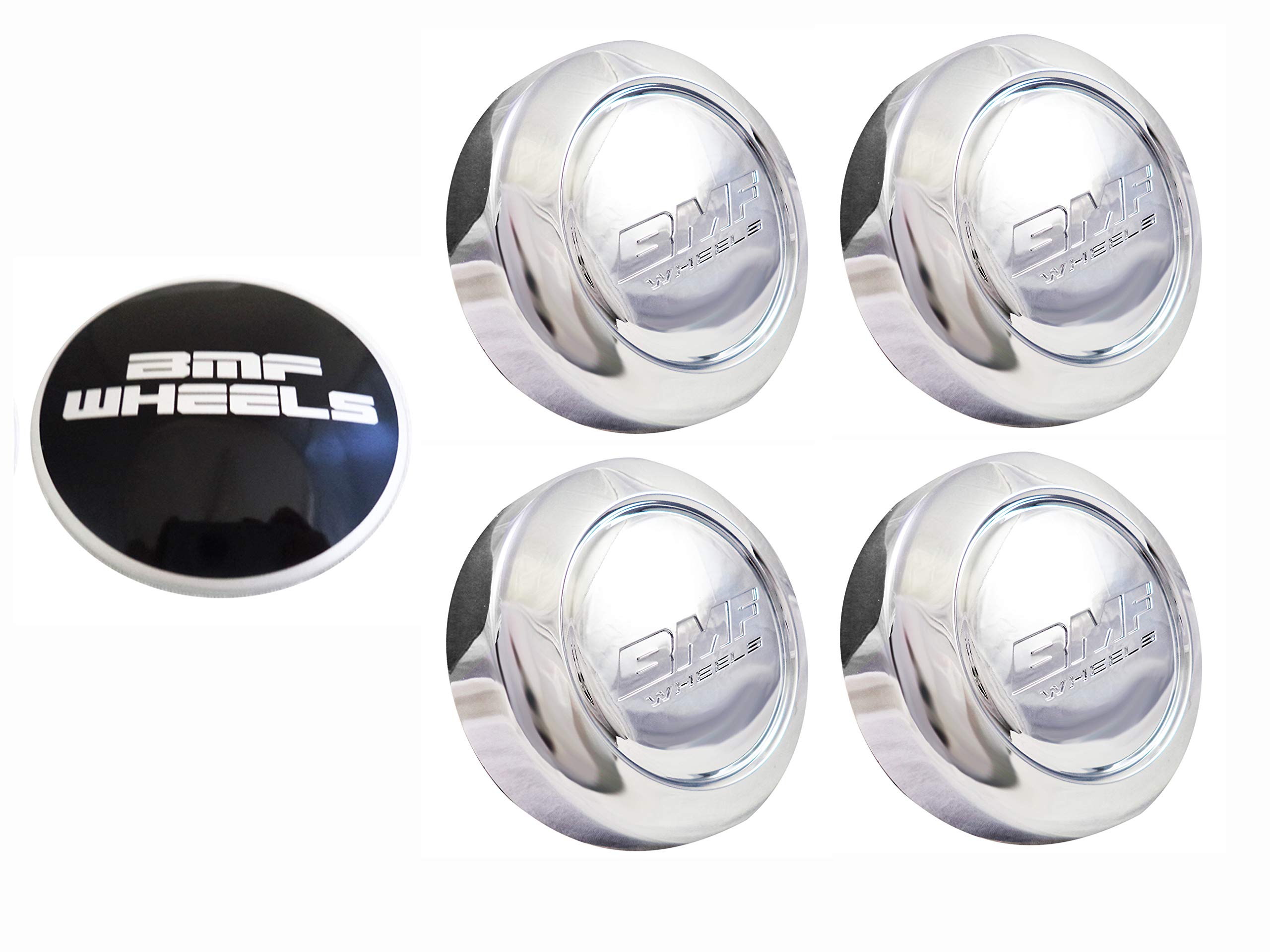 Buy BMF Wheels Center Caps Chrome Shorty Fits All 8 Lug (4 CAPS) + 1 Set Sticker Logos Online