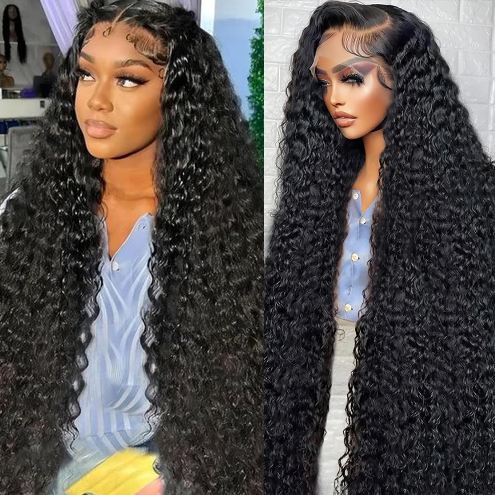 Nsvnsv 30 Inch 13x6 Deep Wave Lace Front Wigs Human Hair HD Full Lace Frontal Wigs Pre Plucked Bleached Knots 180% Density Deep Curly Human Hair Wig Natural Color