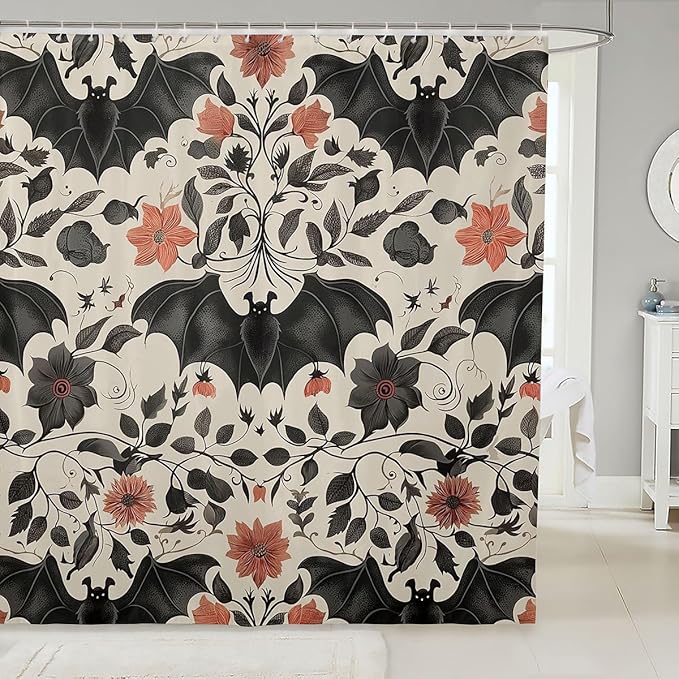 Erosebridal Bats Halloween Decoration Shower Curtain Set Gothic Bath Curtain 72