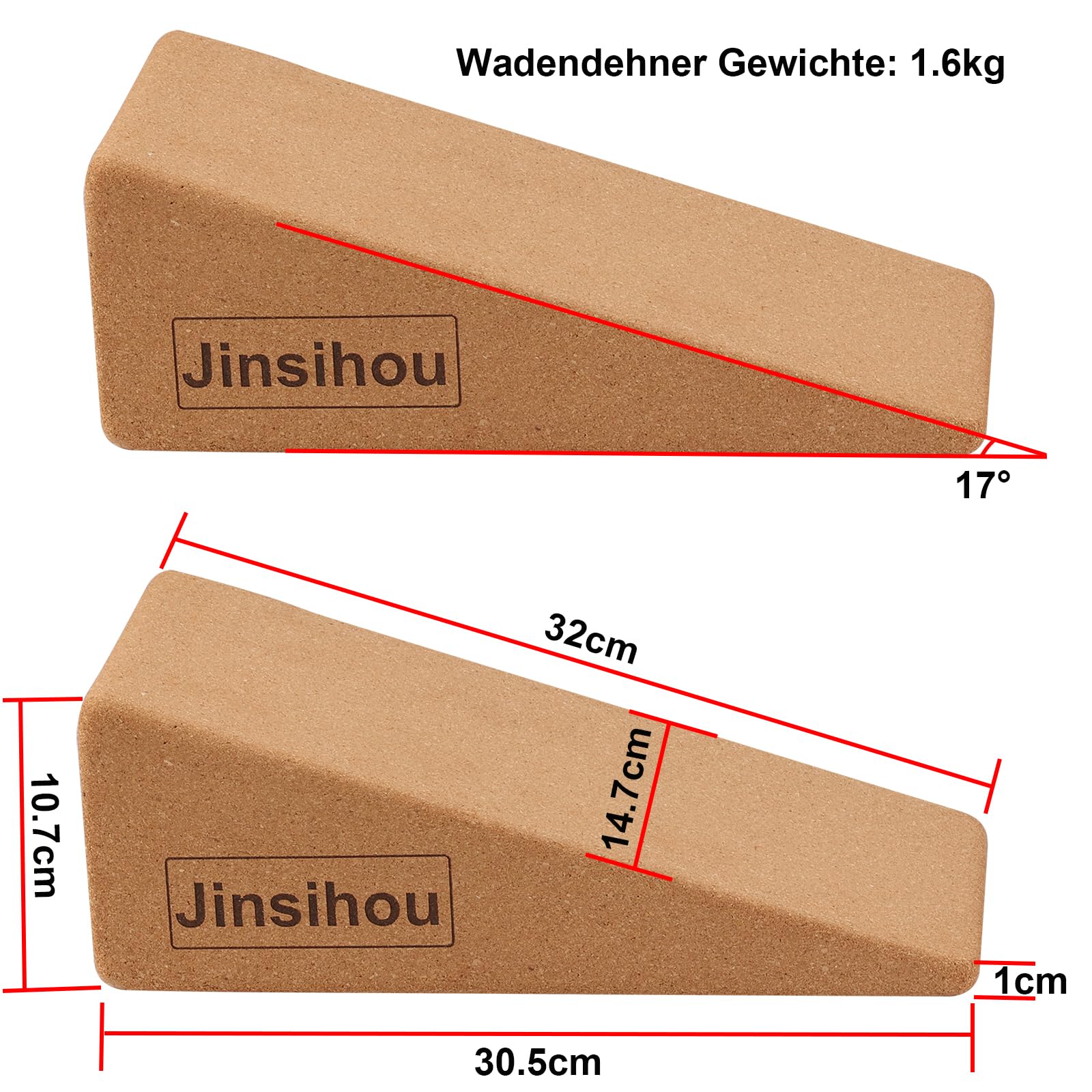 Planches En Liège Pour étirement Mollets / Squats - Paire De Cales 23x12x6,5 Cm - Avec Sac De Rangement - Fitness, Yoga, Haltérophilie