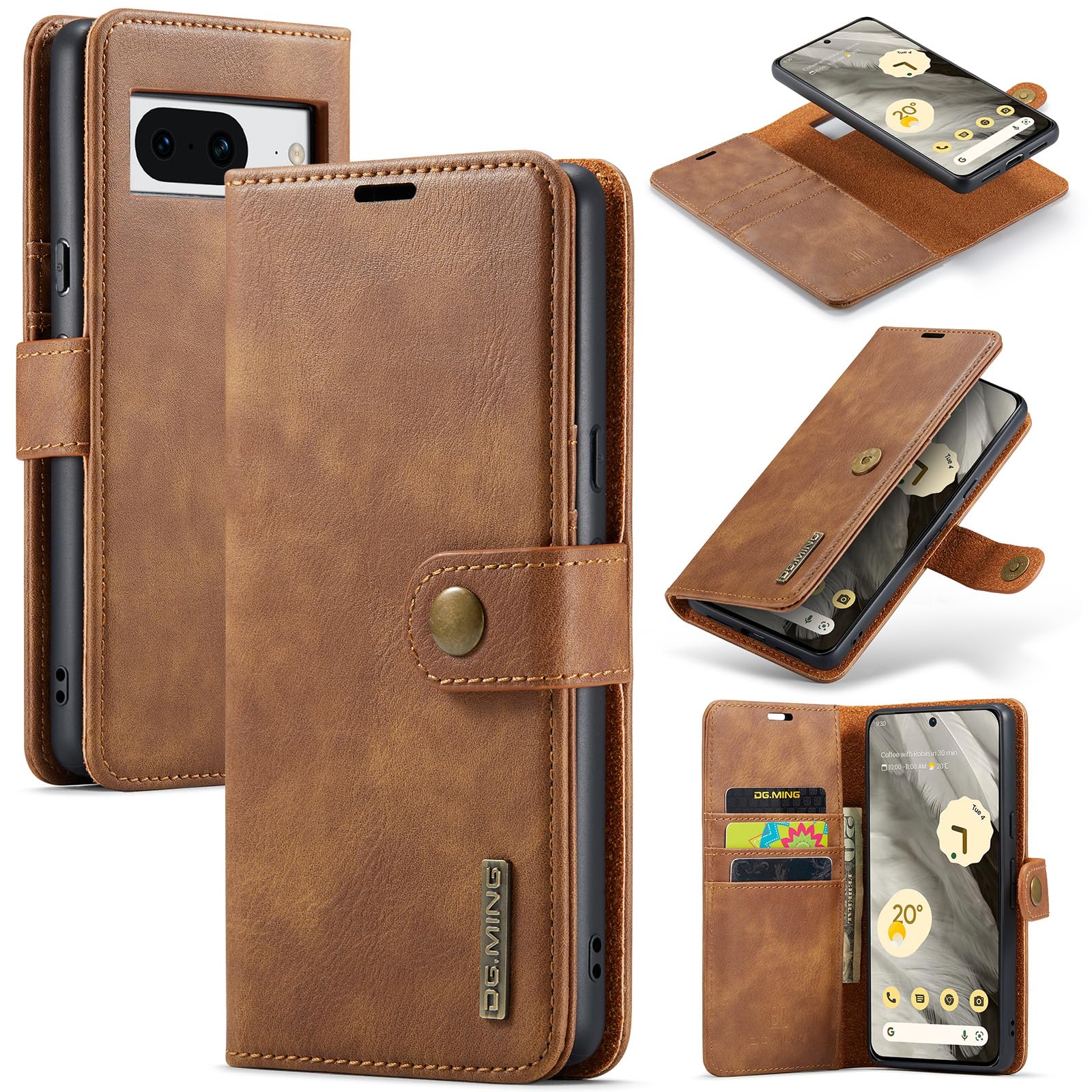 Étui en cuir véritable pour Google Pixel 8, coque amovible chic - 8