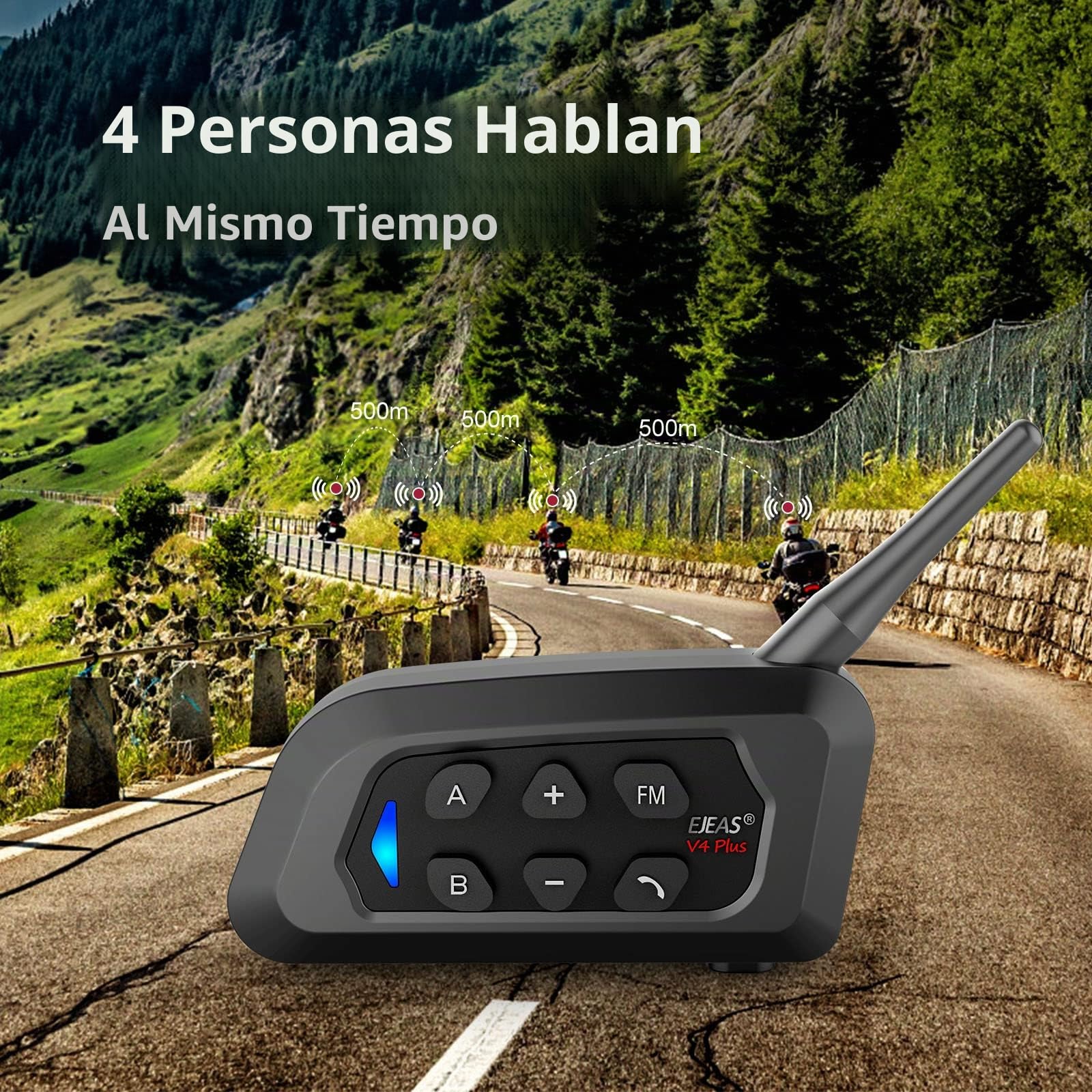 EJEAS V4 Plus Intercomunicador Casco Moto, Motocicleta Auriculares Bluetooth 5.1 con Reducción de Ruido FM y CVC para Intercom Full Duplex de 4 Personas (2 Paquete)