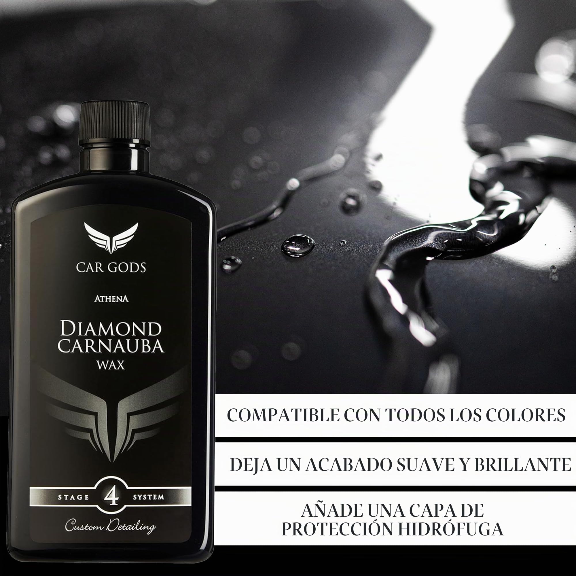 Car Gods Athena Cera de Carnauba Diamond, 500 ml – Alto brillo, fórmula hidrofóbica y protección duradera sin marcas