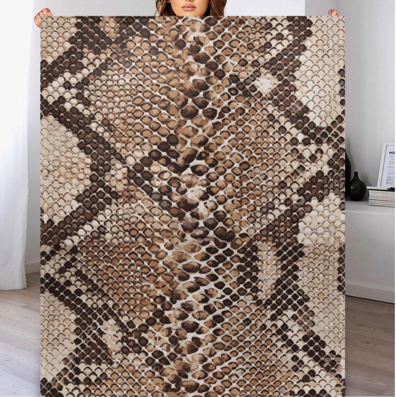 QUGRL Snake Skin Print Throw Blanket Animal Brown Soft Cozy