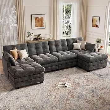 U Shaped Sectional Sofa, Modular Cloud Couch for Living Room, Tufted