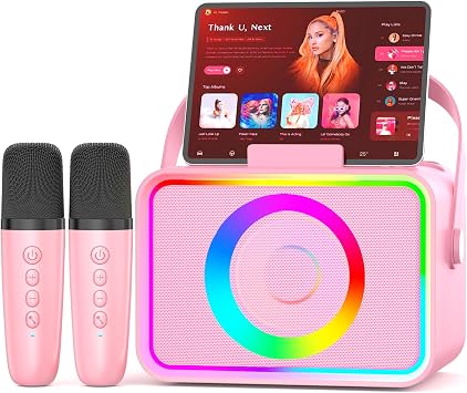 Karaoke Machine 2 Microphones Wowstar Karaoke System with 2 Karaoke Microphones - Portable Bluetooth Karaoke Box Speaker for Adults Children Live Mixing Console Gift for Christmas