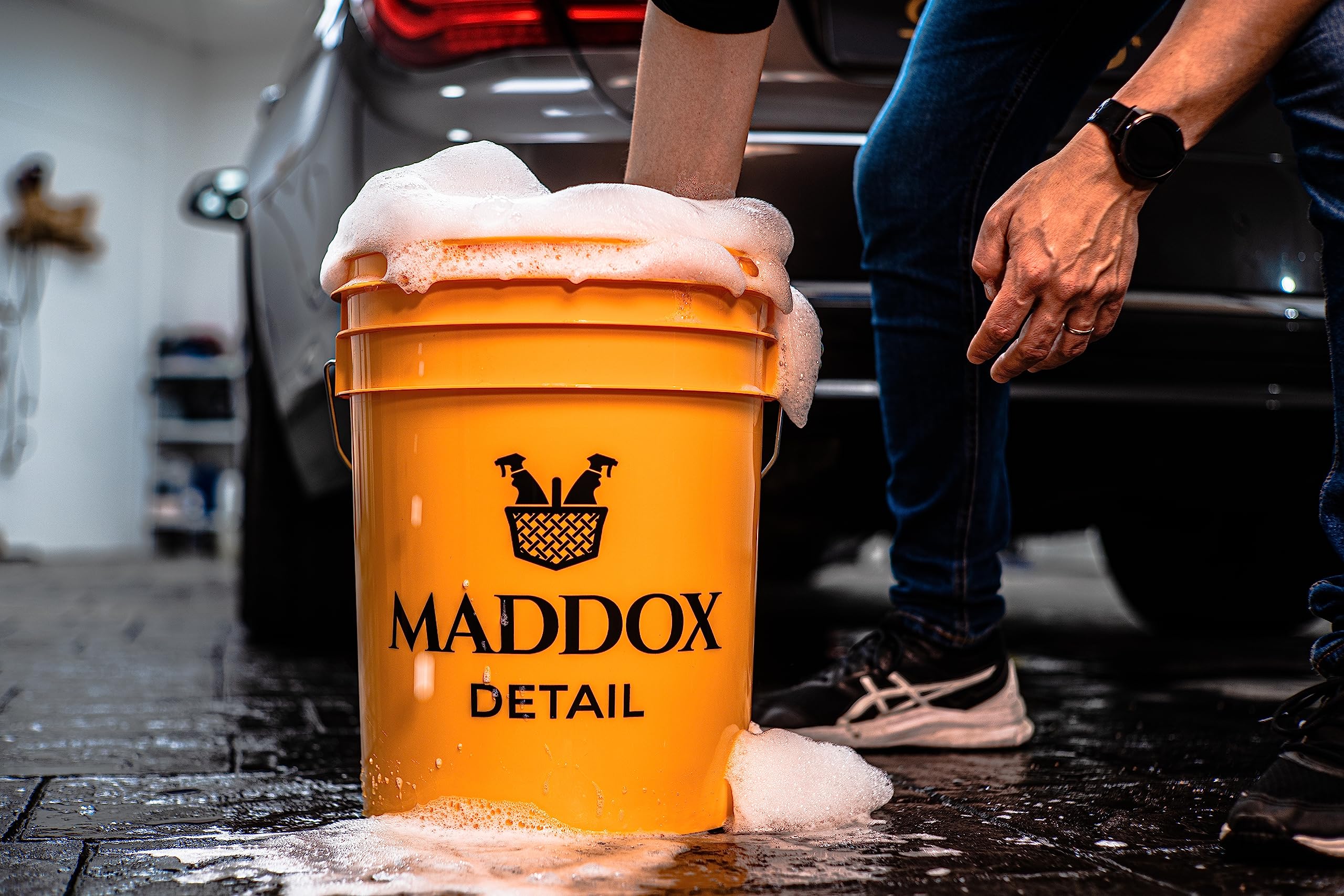 Système De Lavage Voiture 15L Avec Seau à Sédiments - 5 Roulettes, Couvercle, Protège La Peinture