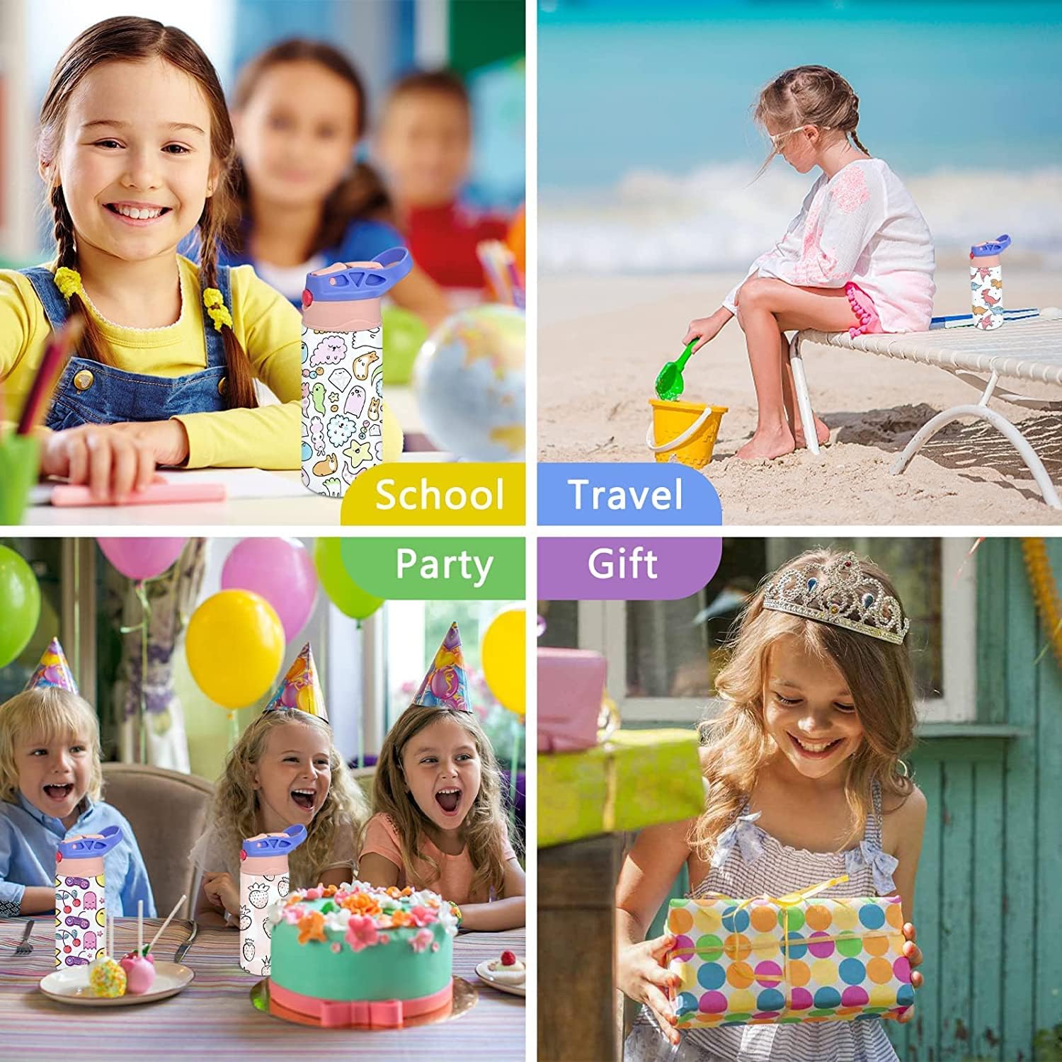 Kids Sublimation Tumbler,25 PACK 12oz Stainless Steel Sublimation Sippy Cup,Double Wall Insulated Kids Tumbler with Handle,Spill Proof lid,Shrink Films,Silicone Bottoms,for Water,Drinks - Image 7