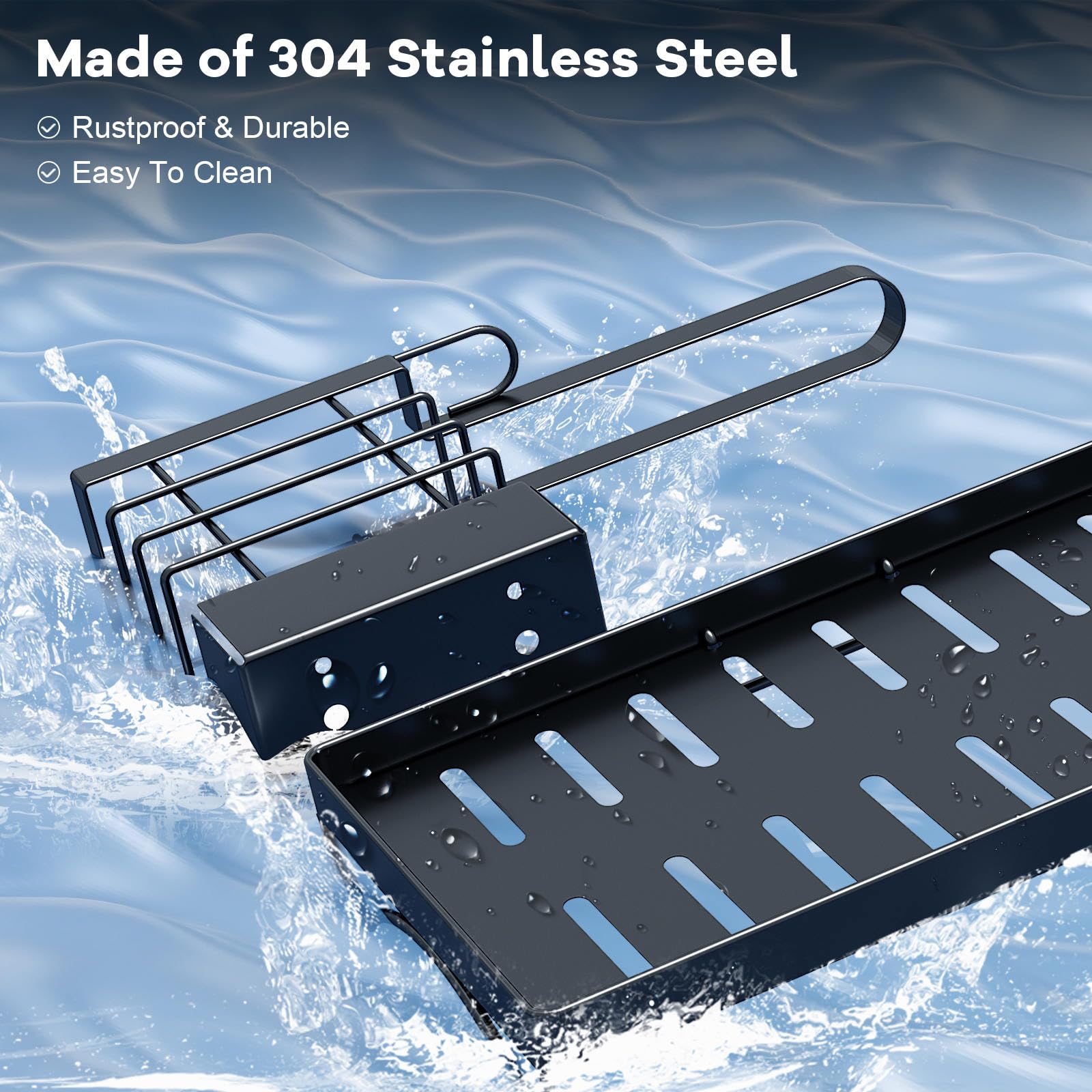 Organizer Da Parete Per Lavello - Con Vassoio Antigoccia Rimovibile, Ganci Mobili, Senza Foratura, Bianco/Nero - Foto 7