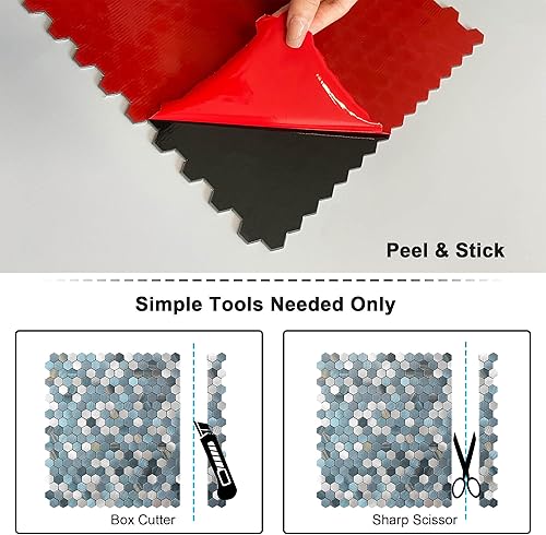 Miniatura 7 de BeNice Azulejos de mosaico de cocina para despegar y pegar, calcomanías de metal pequeñas hexagonales (10 unidades, rayas azules)