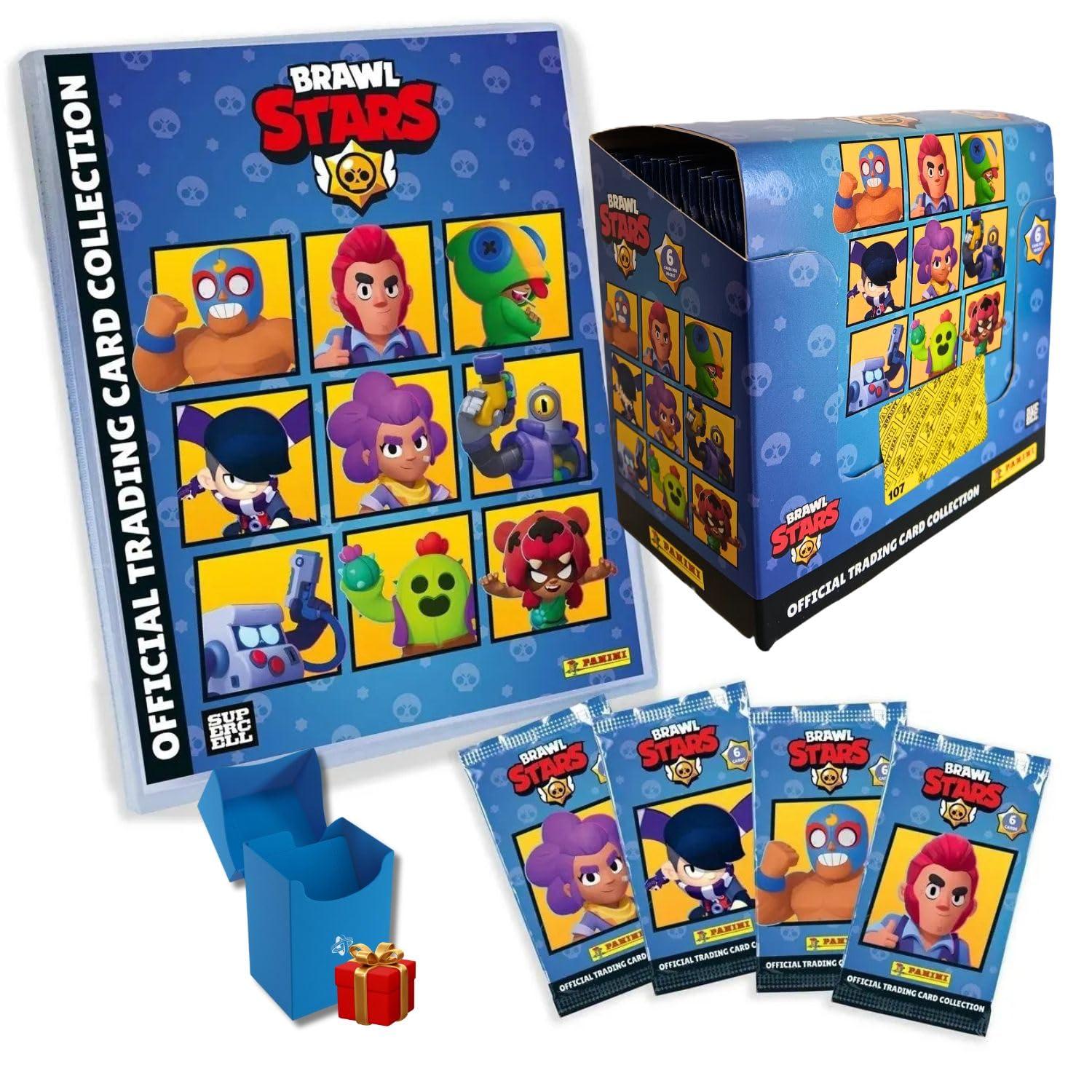 Panini Brawl Stars Trading Cards Temporada 2 | Pack De Inicio Con Archivador De 35x25x20 Cm, 8 Sobres Y Deckbox Dorada, +6 Años