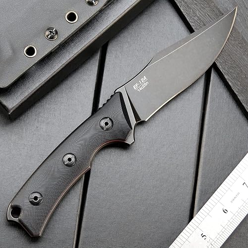Miniatura 10 de Eafengrow EF124 Cuchillo de hoja fija 14c28n con hoja de acero recubierto de titanio negro, cuchillo fijo con mango G10 para acampar al aire libre,