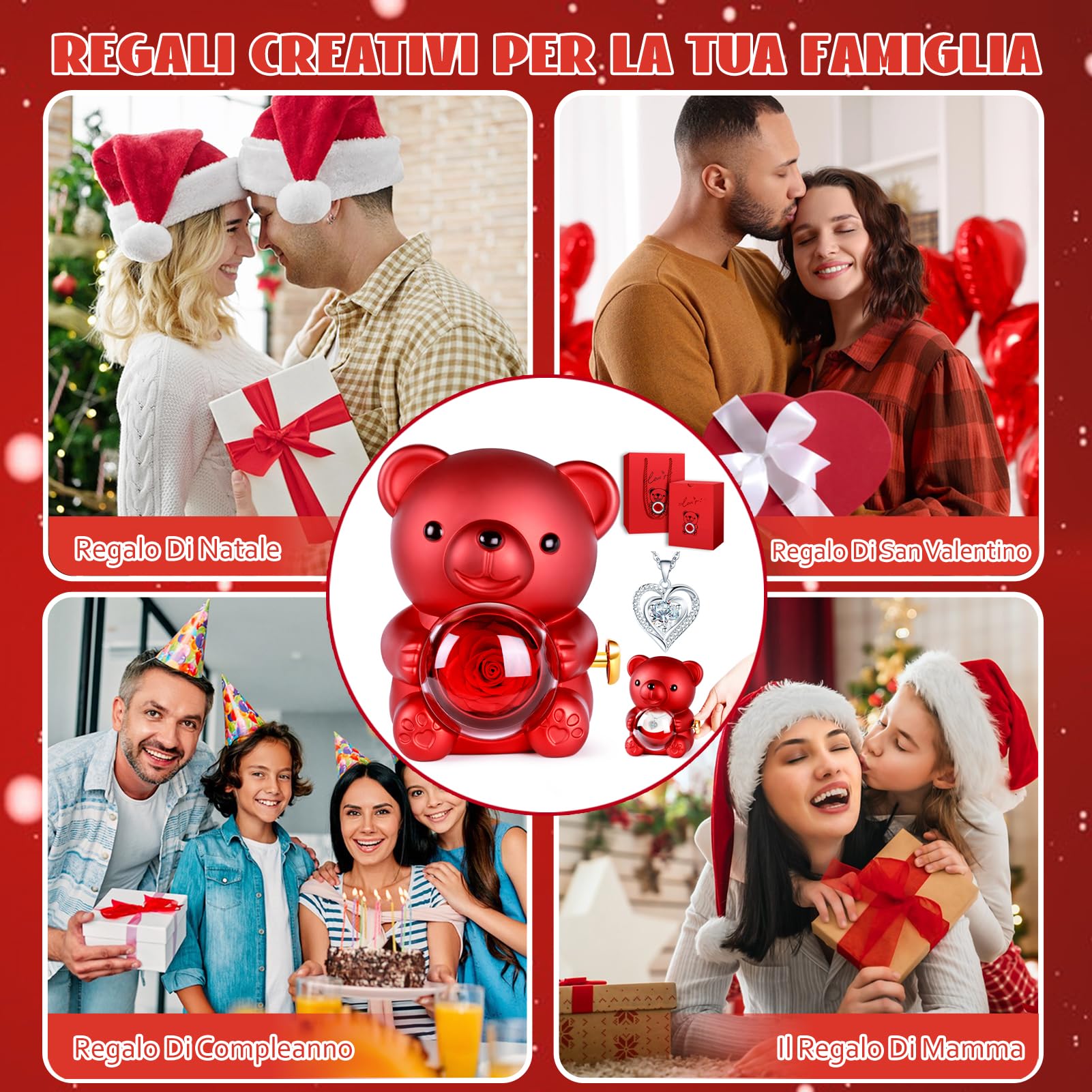 goldmiky Rosa Eterna Confezione Regalo,Confezione Regalo con Orsetto Rosa Eterna, Confezione Regalo per la Festa della Mamma, Compleanno, Regalo per Mamma, Fidanzata (Diamante Bianco)