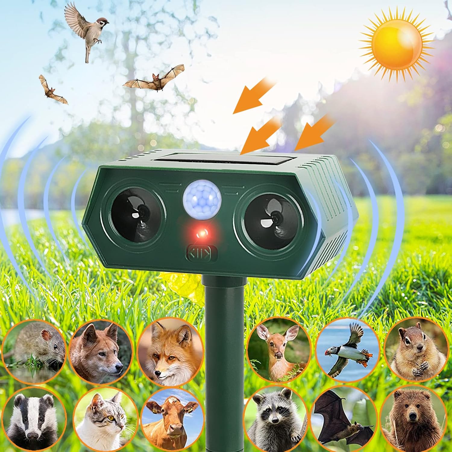 2023 Ultrasonic Animal Repeller, Solar Outdoor Animal