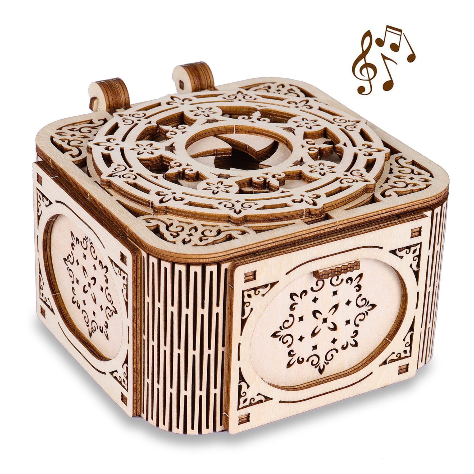 GuDoQi 3D Wooden Puzzle, Treasure Box with Music, Mechanical Model Kit to Build for Teens and Adults, DIY Assembly Kit, Gifts for Birthdays Christmas