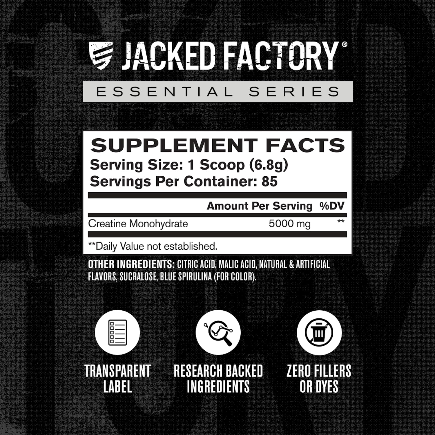 Jacked Factory Creatine Monohydrate Powder 20.4 oz (578g) - 5g Daily Micronized Creatine Monohydrate for Men and Women, Vegan-Friendly, Third-Party Tested - 85 Servings, Blue Raspberry — Amazon image 9