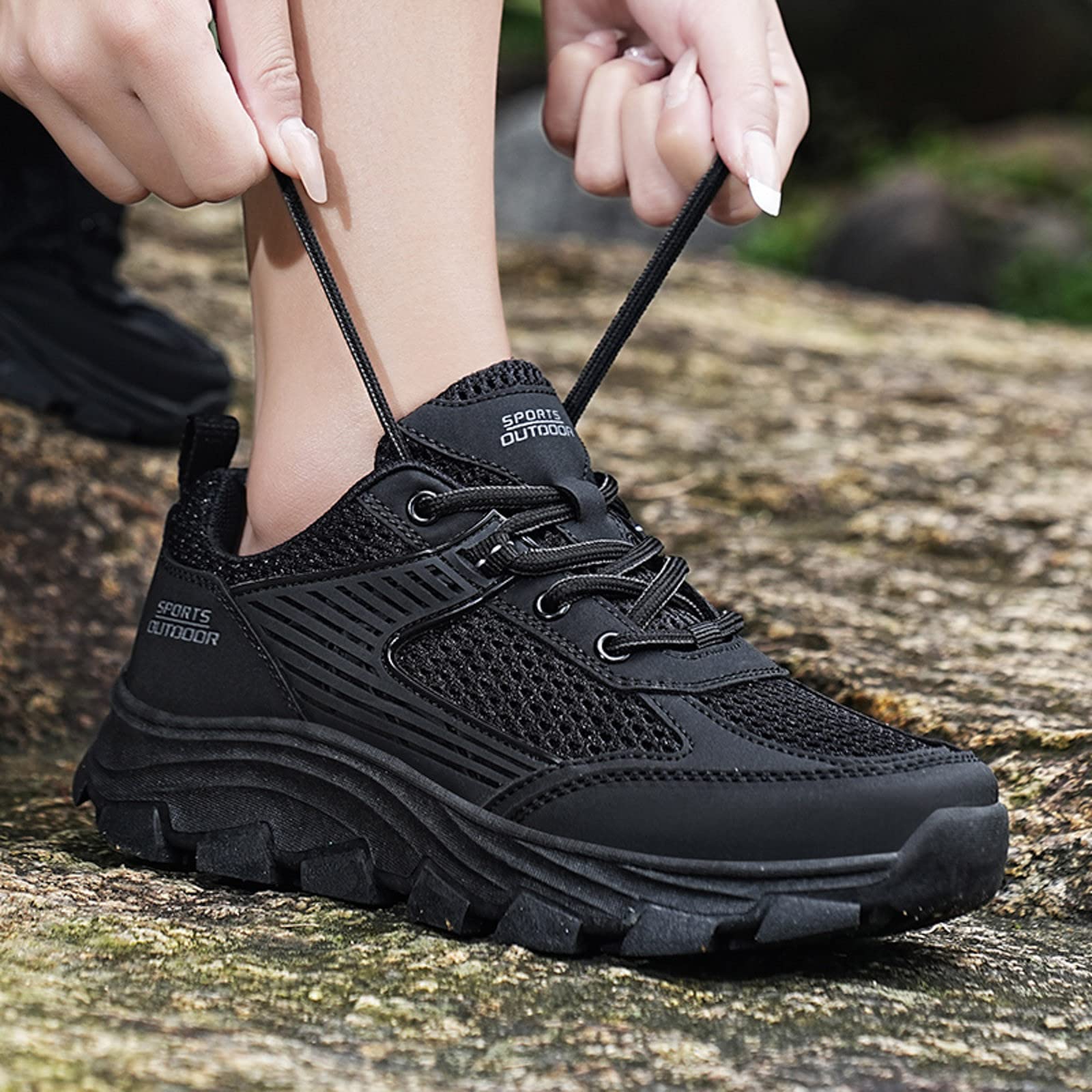 Scarpe Trekking Donna con Lacci Leggere Scarpe Tennis Scarpe da Antinfortunistiche Antiscivolo Impermeabili Scarpe da Trekking Scarpe Sneakers Sportive Nere Scarpe da Lavoro