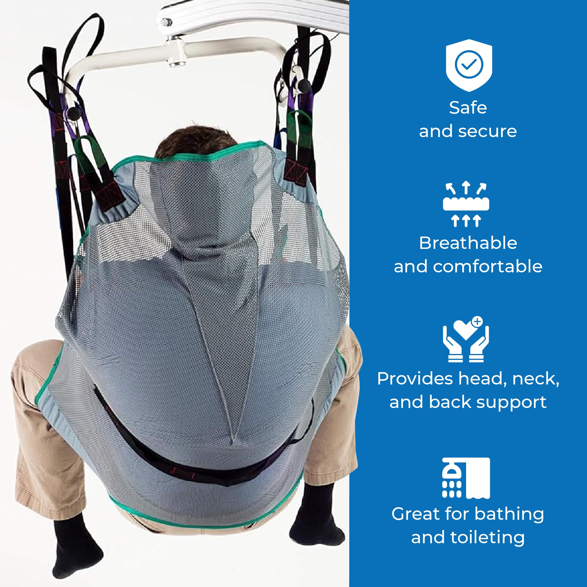 Eslinga dividida para piernas de cuerpo completo, tela de malla fácil de lavar para baño y aseo, levantamiento cómodo y seguro para personas mayores y sin peso - Mediana, capacidad máxima 4